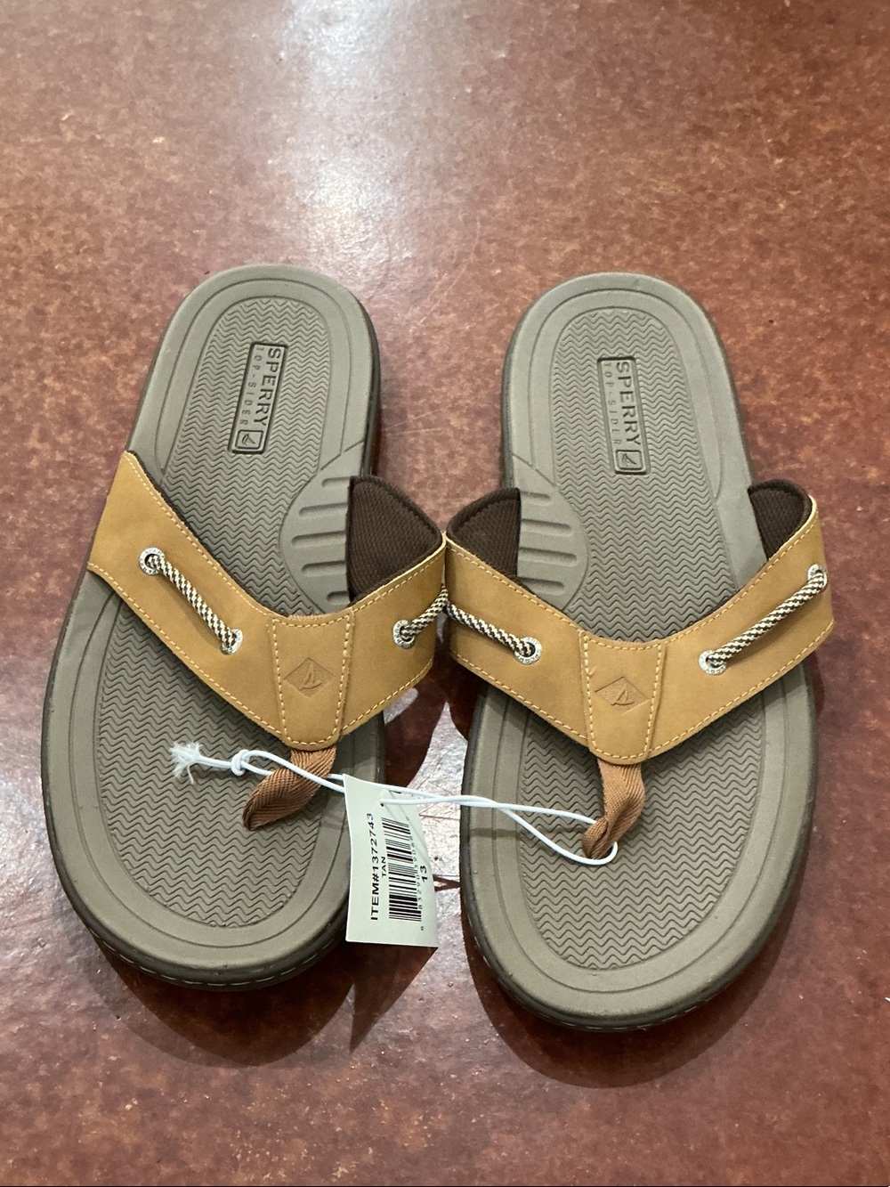 Sperry Men’s Tan and Gray Flip-Flop Sandals with Rope Detail